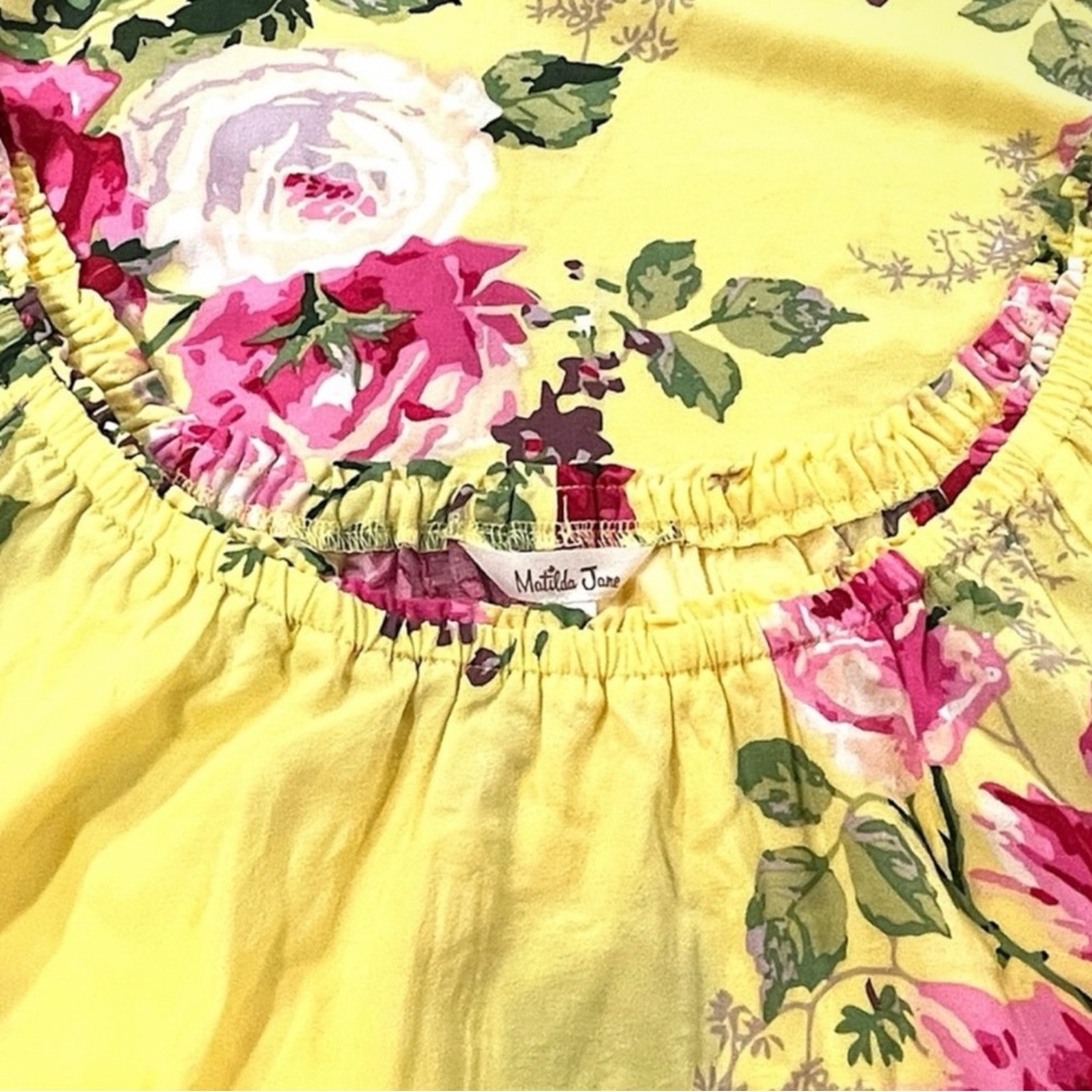MATILDA JANE "In Town Peasant" Puff Sleeve Blouse in Yellow Floral Size XL - Picture 6 of 11